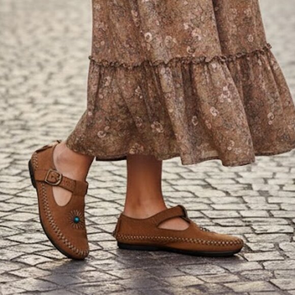 ✨ VINTAGE TREASURE ALERT! | 1970s Leather T-Strap Boho Chic flats ✨5.5 - Picture 1 of 7